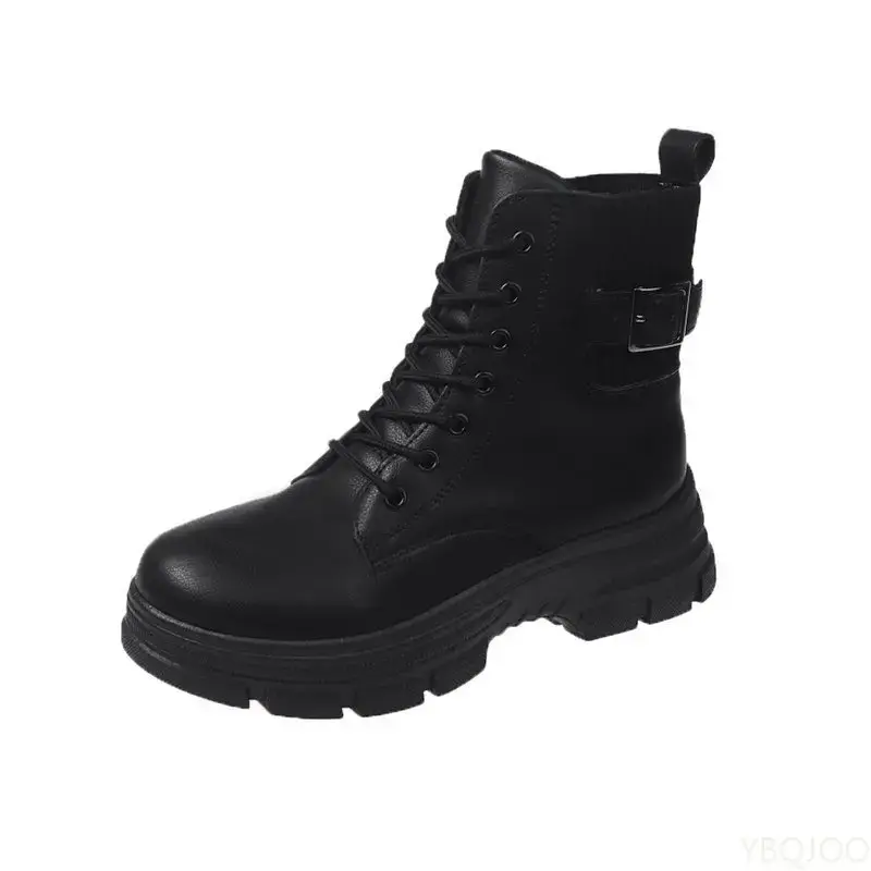Winter New Fashion Belt Buckle Solid Color Splice Short Boots Women's Round Head  Soft Sole Shoes Warm Versatile Women's Shoes