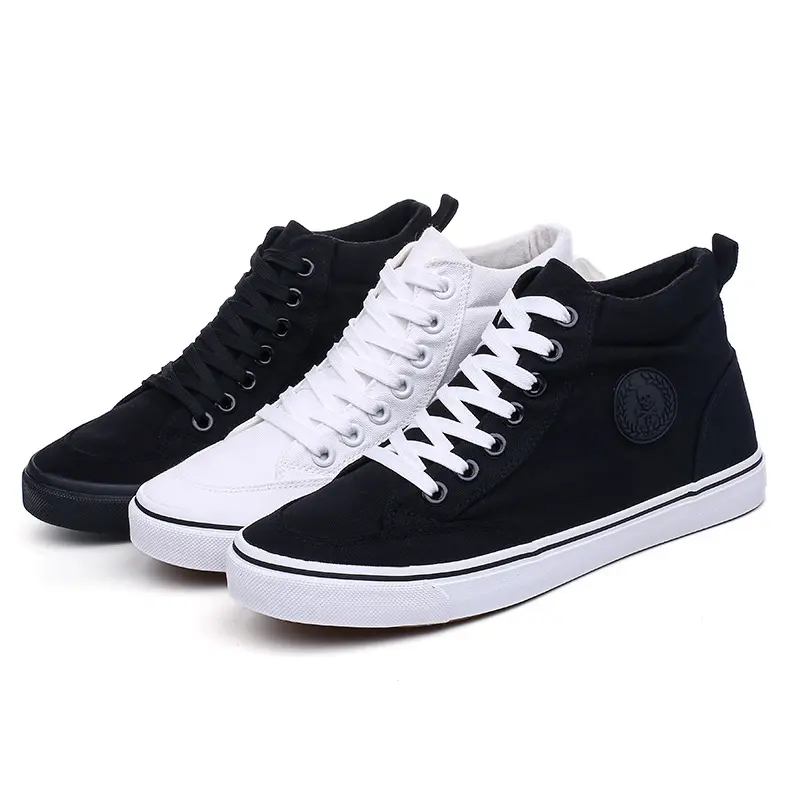 2022 Men's High Top Canvas Shoes Black White Men Casual Sneakers Fashion Lace-up Vulcanize Shoes Cool Street Sports Brand Flats