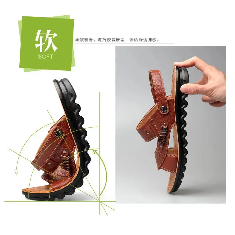 Sandals Men's Beach Shoes  Cow Quality Genuine Leather Non-slip Men's Slippers Breathable Two Uses Men's sandals Men's Shoes