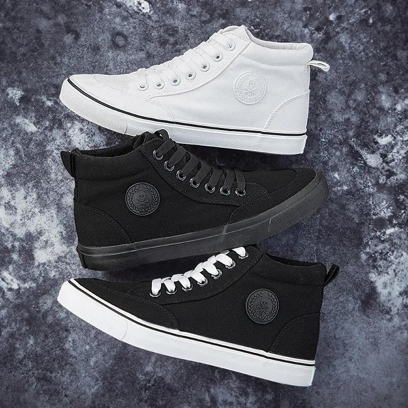 2022 Men's High Top Canvas Shoes Black White Men Casual Sneakers Fashion Lace-up Vulcanize Shoes Cool Street Sports Brand Flats