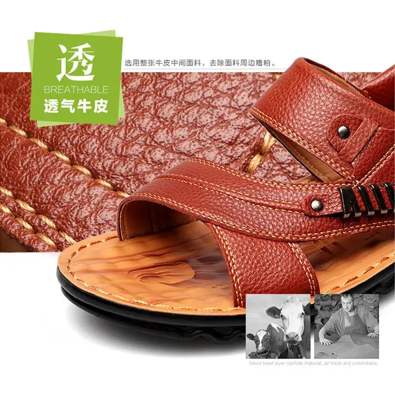 Sandals Men's Beach Shoes  Cow Quality Genuine Leather Non-slip Men's Slippers Breathable Two Uses Men's sandals Men's Shoes