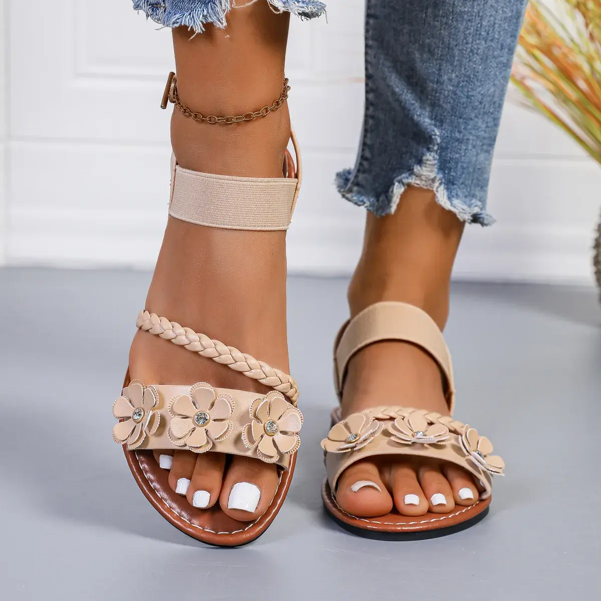 Women's Sandals  New Summer Casual Open-toed Women's Flats Fashion Floral Design Casual Comfortable Women's Sandals