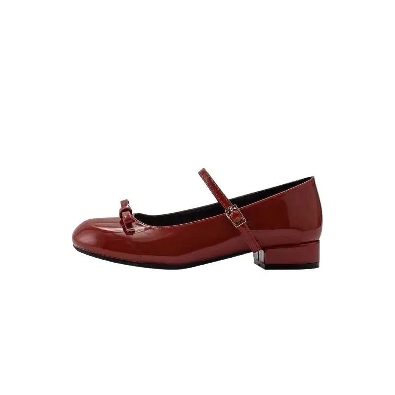 Spring Wine Red Women Mary Jane Shoes Shallow Ladies Casual Butterfly-knot Shoes Eelgant Dress Leather Shoes 2025