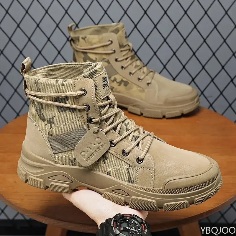 Men Outdoor Working Shoes Lace-up Ankle Boots Men's High Top Boots Platform Casual Shoes Non Slip Comfortable Hiking Boots