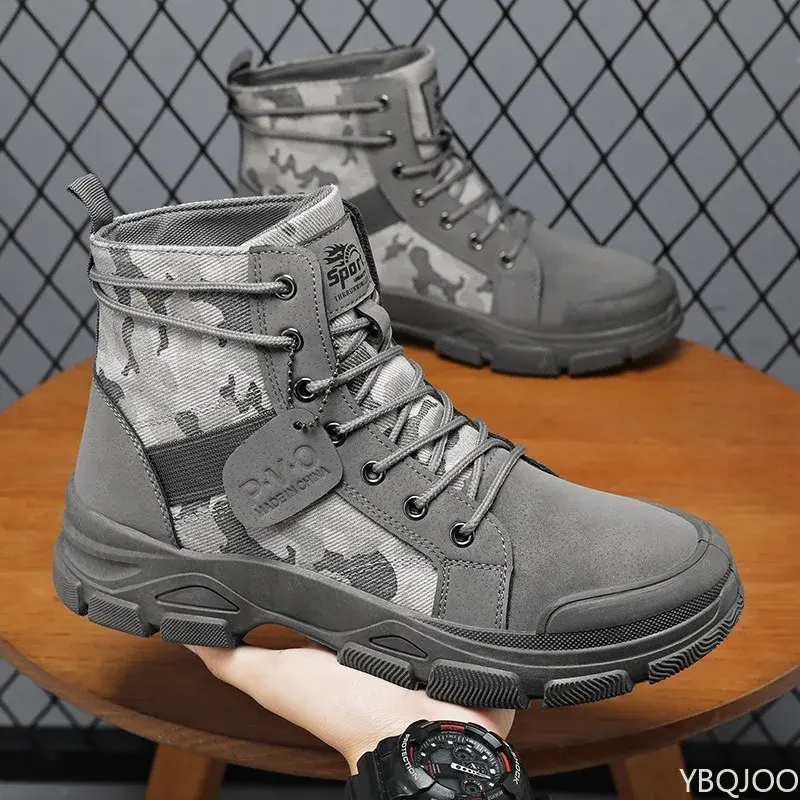 Men Outdoor Working Shoes Lace-up Ankle Boots Men's High Top Boots Platform Casual Shoes Non Slip Comfortable Hiking Boots
