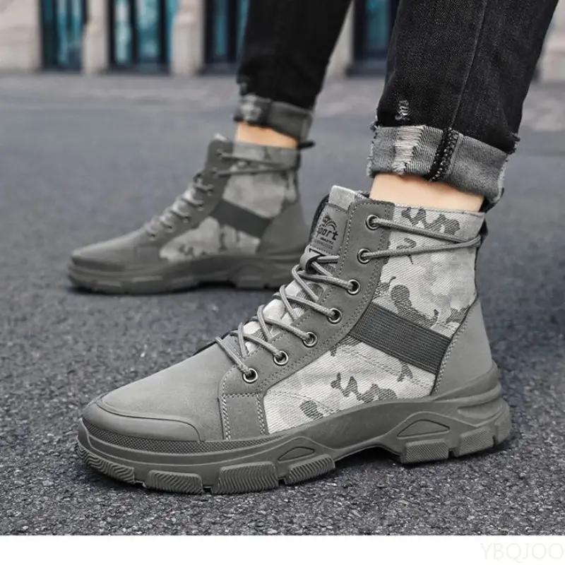 Men Outdoor Working Shoes Lace-up Ankle Boots Men's High Top Boots Platform Casual Shoes Non Slip Comfortable Hiking Boots