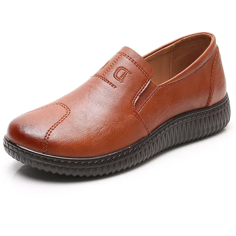Women Genuine Leather Shoes Spring Autumn Brown Female Casual Shoes Black Mom Ladies Cozy Classic Leisure Loafer Shoes
