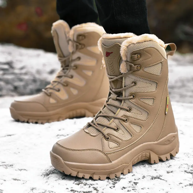 New Warm Plush Snow Boots Men Lace Up Casual High Top Men's Boots Waterproof Winter Boots Anti-Slip Ankle Boots Men's Work Boots