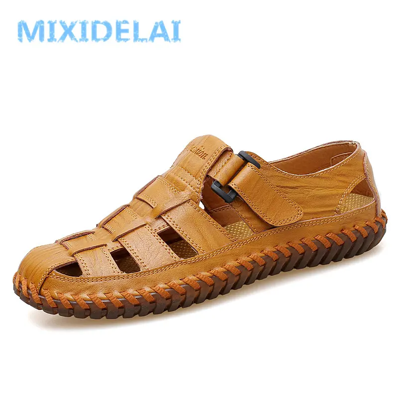 MIXIDELAI Summer Men Sandals 2025 Leisure Beach Men Shoes High Quality Split Leather Sandals The Men's Sandals Big Size 39-47