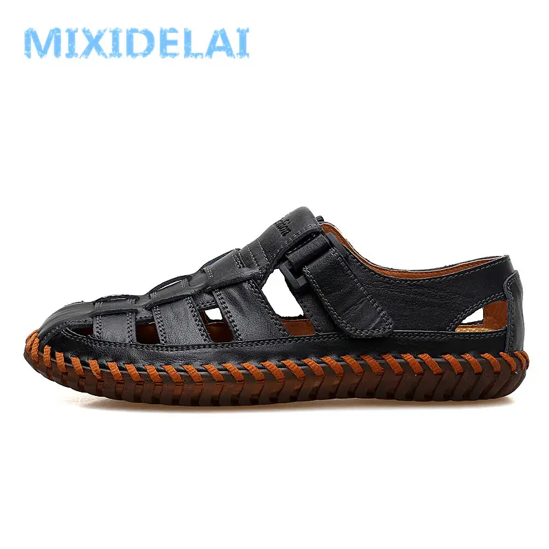 MIXIDELAI Summer Men Sandals 2025 Leisure Beach Men Shoes High Quality Split Leather Sandals The Men's Sandals Big Size 39-47