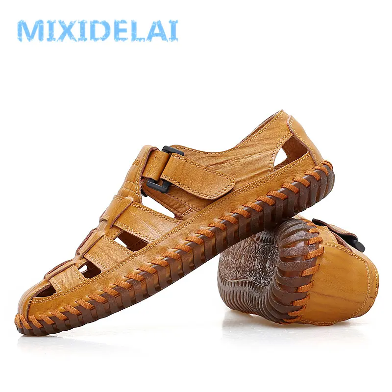 MIXIDELAI Summer Men Sandals 2025 Leisure Beach Men Shoes High Quality Split Leather Sandals The Men's Sandals Big Size 39-47