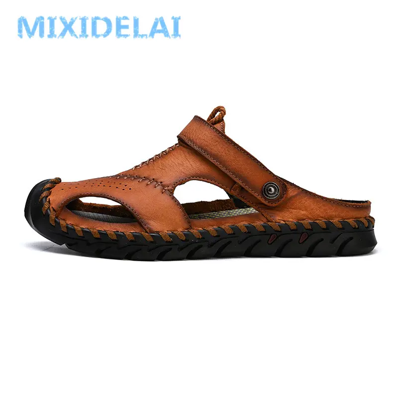 MIXIDELAI New Big Size 38-48 Genuine Leather Men Sandals Summer Quality Beach Slippers Casual Sneakers Outdoor Roman Beach Shoes