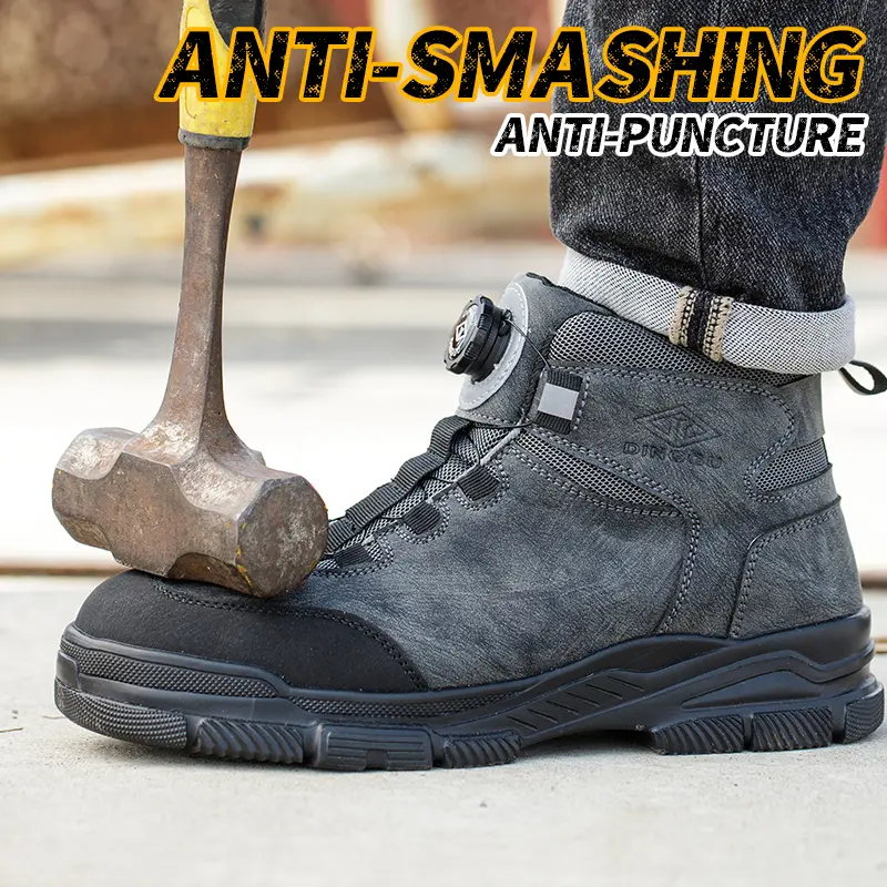 Rotating Buttons Work Boots Men Steel Toe Shoes Safety Boots Puncture-Proof Protective Shoes Waterproof Indestructible Shoes New