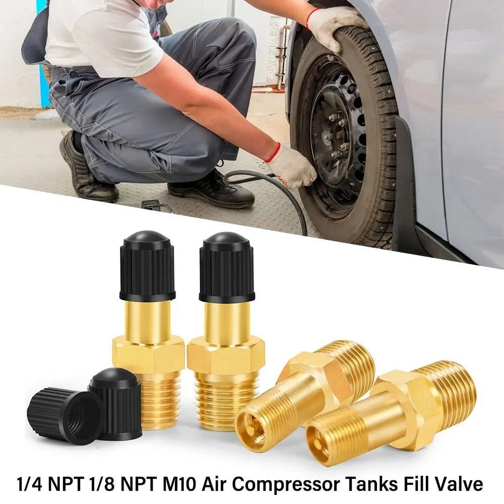 Brass Schrader Valve 1/4 NPT 1/8 NPT M10 Air Compressor Tanks Fill Valve Automobile Tire Valve Core Tire Copper Valve
