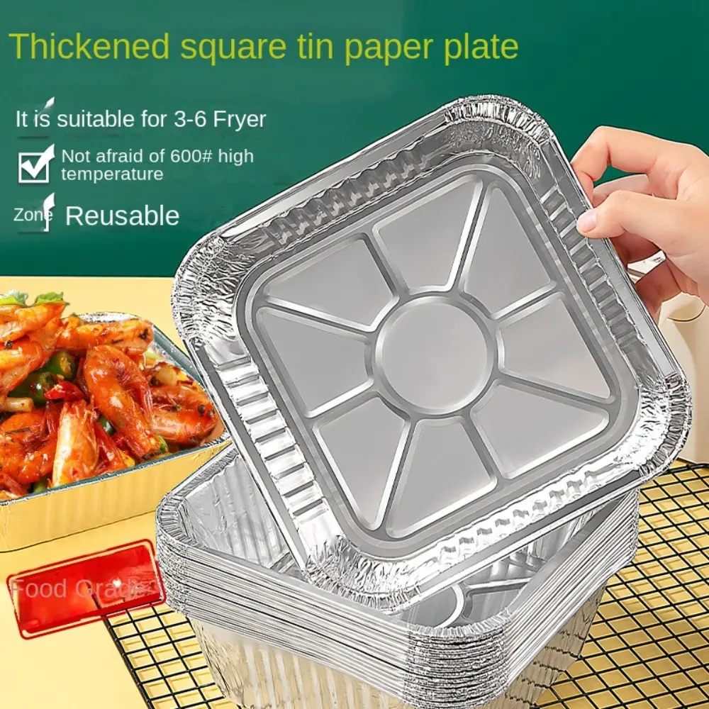 20CM Kitchen Supplies Food Containers Air Fryer Aluminum Foil Pan Square Oven BBQ Tray Oil-proof Non-stick Kitchen Baking Tool
