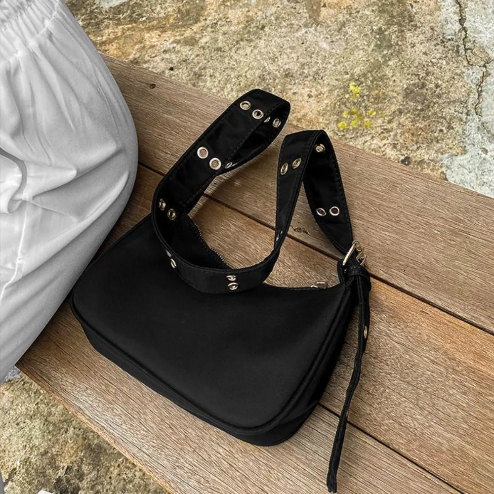 Solid Color Handbag Street Crossbody Bag Nylon Bag Women Vintage Black Shoulder Bag Casual Girls Armpit Bag