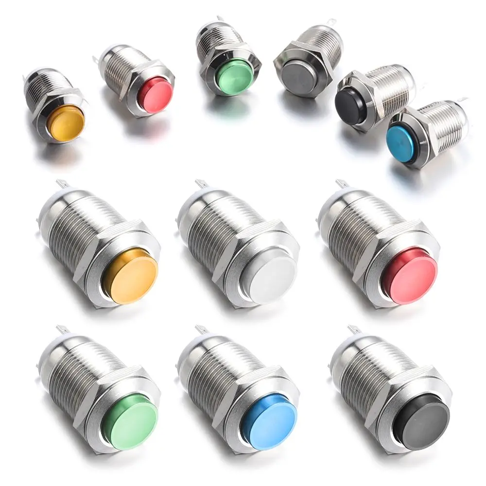 250V 12mm Waterproof Car Engine PC Power Switch Momentary Button Multicolor High Round Red Blue start Metal Push Button