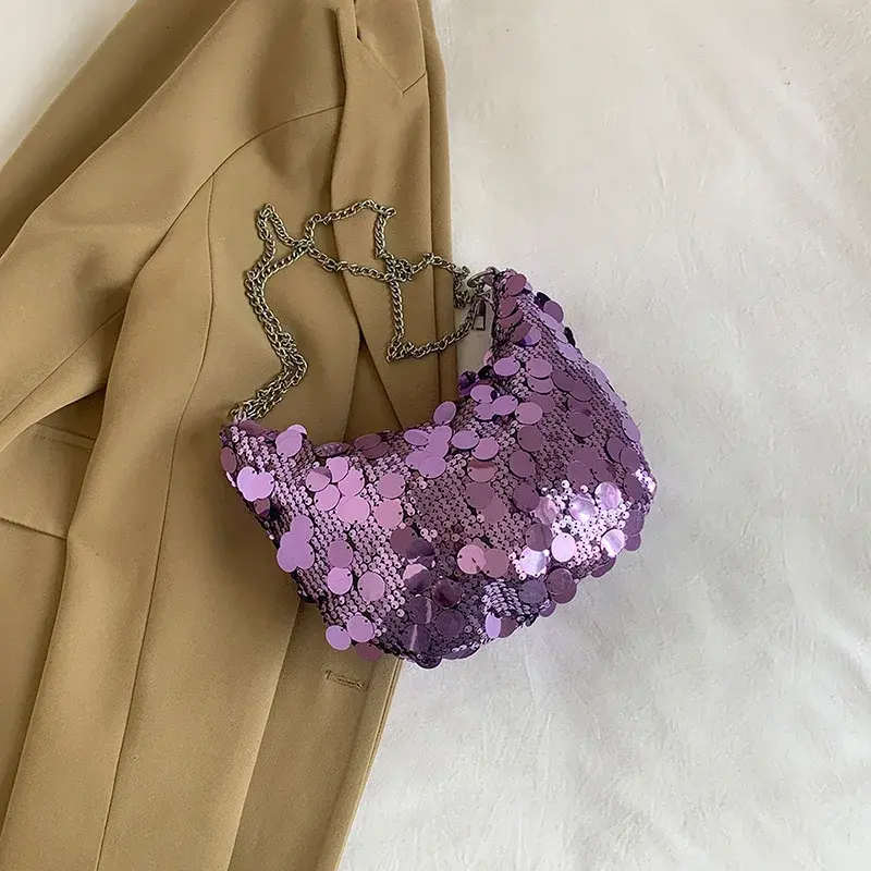 Half Moon Design Women's Shoulder Bags Fashion Sequin Hobos Ladies Evening Bag Handbags Chain Crossbody Female Clutch Purse