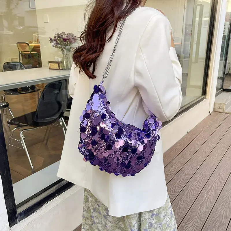 Half Moon Design Women's Shoulder Bags Fashion Sequin Hobos Ladies Evening Bag Handbags Chain Crossbody Female Clutch Purse