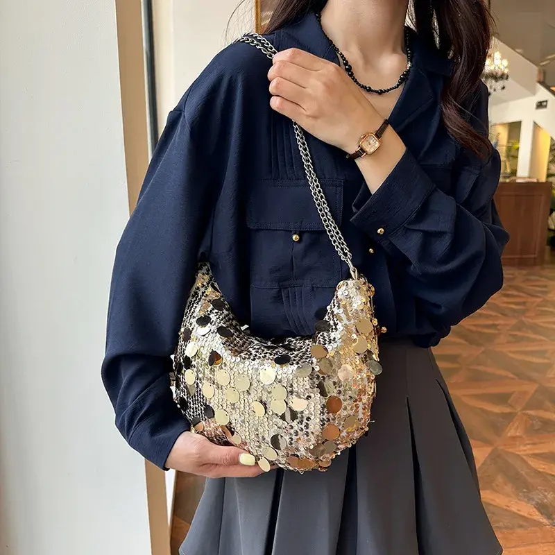 Half Moon Design Women's Shoulder Bags Fashion Sequin Hobos Ladies Evening Bag Handbags Chain Crossbody Female Clutch Purse