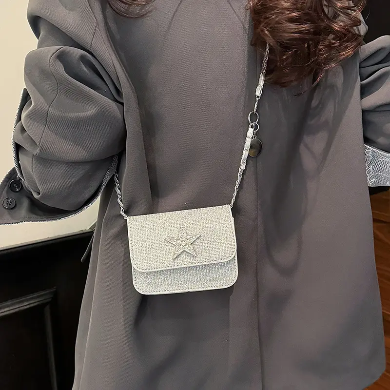 Star Design Women's Small Square Shoulder Bag Y2k Portable Ladies Chain Crossbody Bags Simple Female Handbags Clutch Purse
