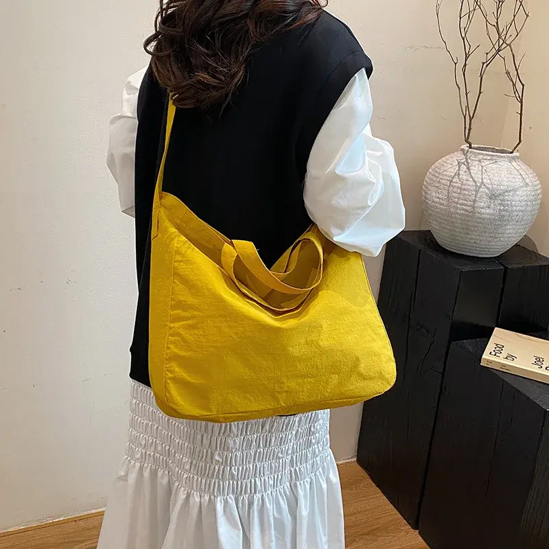 Solid Color Cloth Women Shoulder Bag Casual Large Capacity Ladies Tote Crossbody Bags Simple Portable Female Shopping Handbags