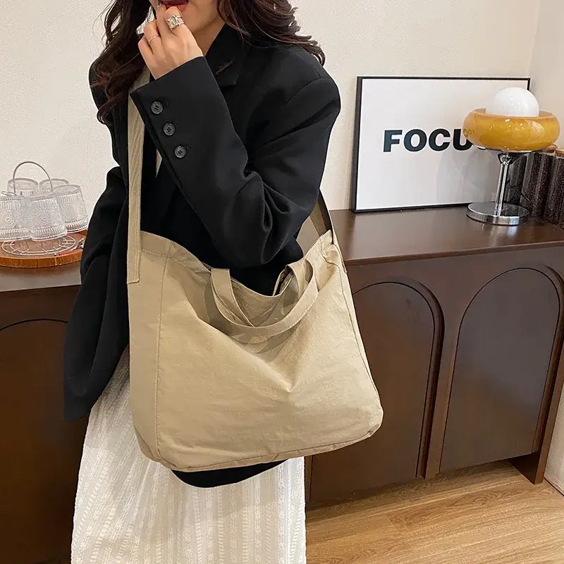 Solid Color Cloth Women Shoulder Bag Casual Large Capacity Ladies Tote Crossbody Bags Simple Portable Female Shopping Handbags