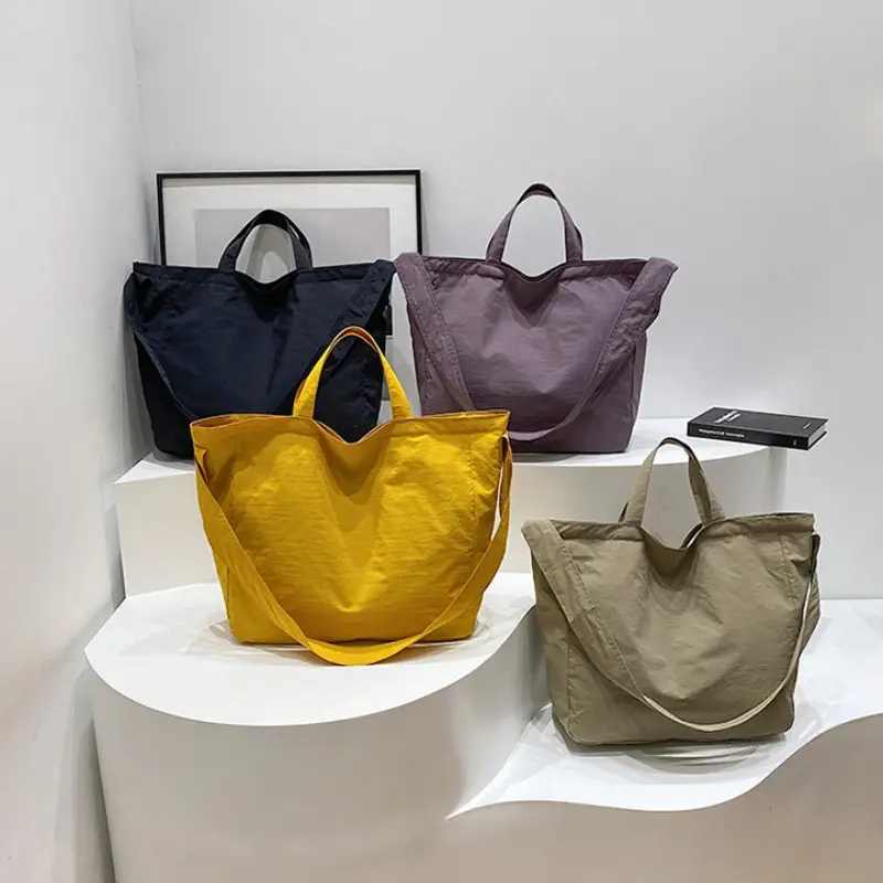 Solid Color Cloth Women Shoulder Bag Casual Large Capacity Ladies Tote Crossbody Bags Simple Portable Female Shopping Handbags