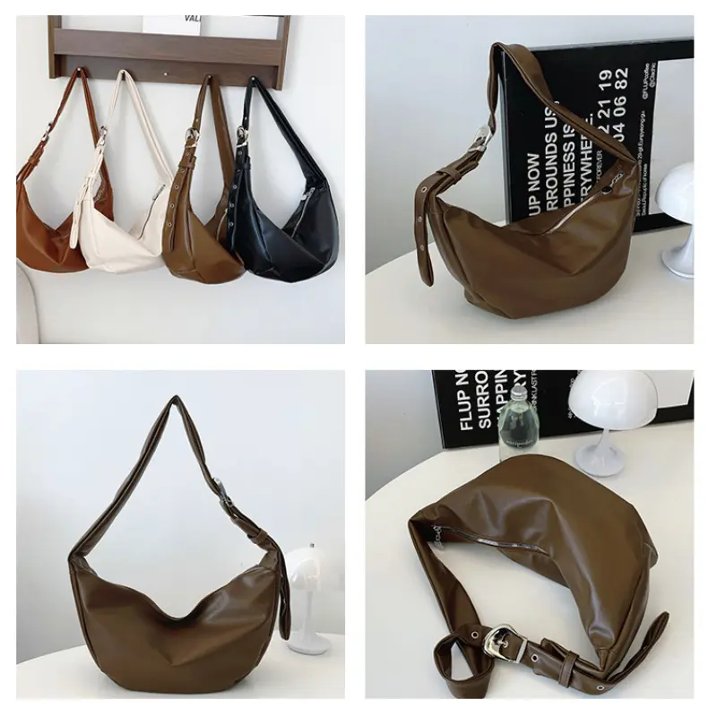Casual Soft Pu Leather Women's Crossbody Bags Fashion Ladies Hobos Shoulder Bag Solid Color Portable Female Underarm Handbags