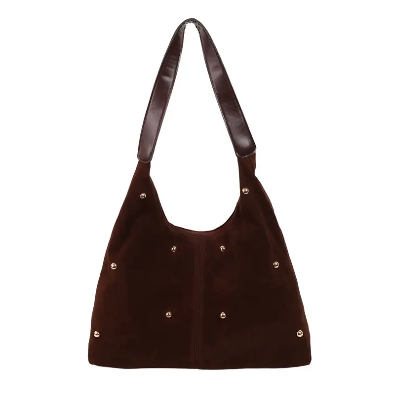 Simple Thread Design Women Faux Suede Shoulder Bags Rivet Large Capacity Ladies Handbags Commuter Female Underarm Tote Bag