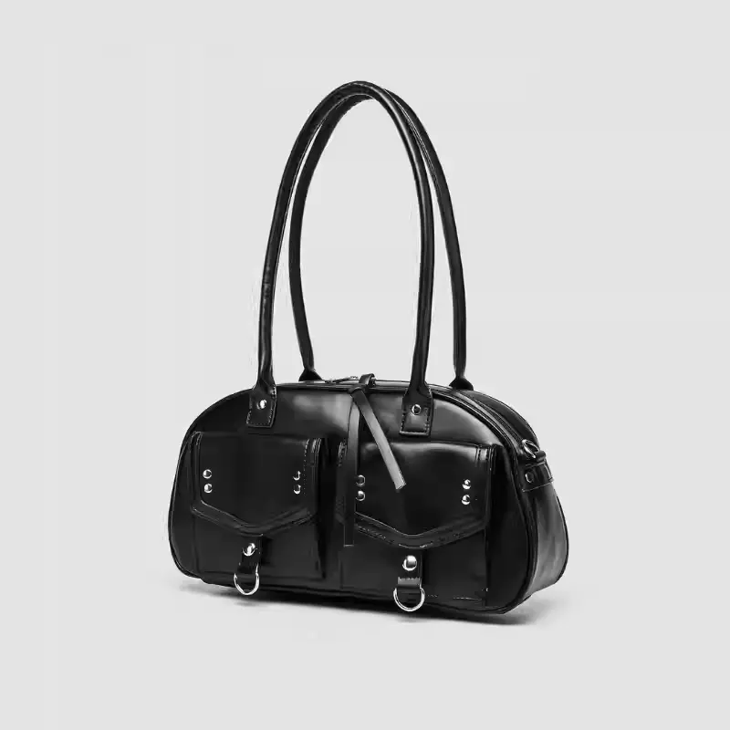 Punk Motorcycle Style Cool Hot Girls Shoulder Bags Fashion Bowling Women's Tote Underarm Bag Pu Leather Female Luxury Handbags