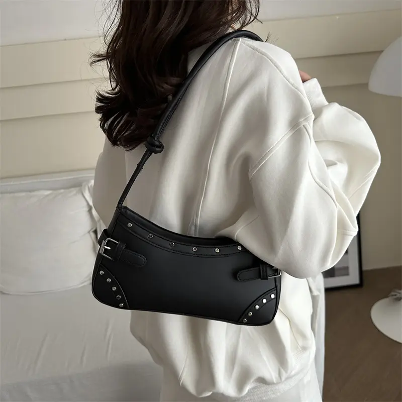 Fashion Rivet Women's Shoulder Bags Vintage Ladies Underarm Bag Soft Pu Leather Female Portable Handbags Small Clutch Purse