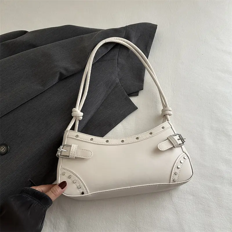 Fashion Rivet Women's Shoulder Bags Vintage Ladies Underarm Bag Soft Pu Leather Female Portable Handbags Small Clutch Purse