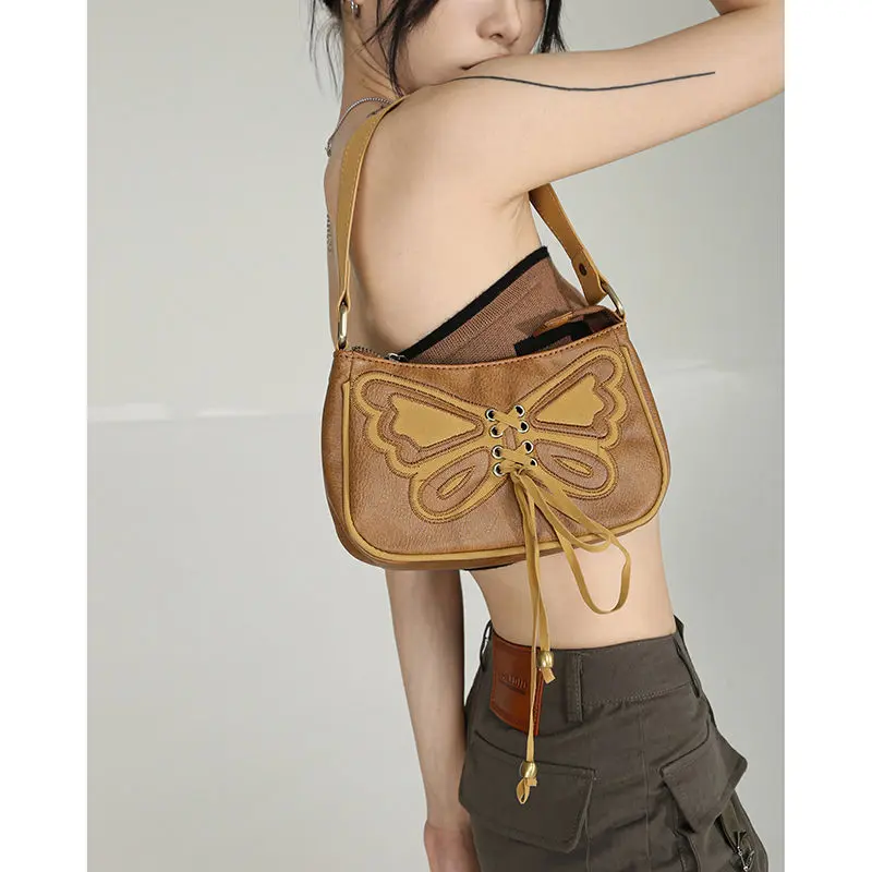 Retro Butterfly Women's Small Shoulder Bag Fashion Design Ladies Trendy Clutch Purse Handbags Hot Girls Y2k Hobos Underam Bags