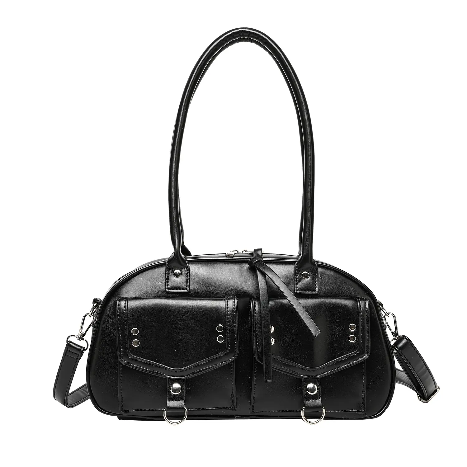 Punk Motorcycle Style Cool Hot Girls Shoulder Bags Fashion Bowling Women's Tote Underarm Bag Pu Leather Female Luxury Handbags