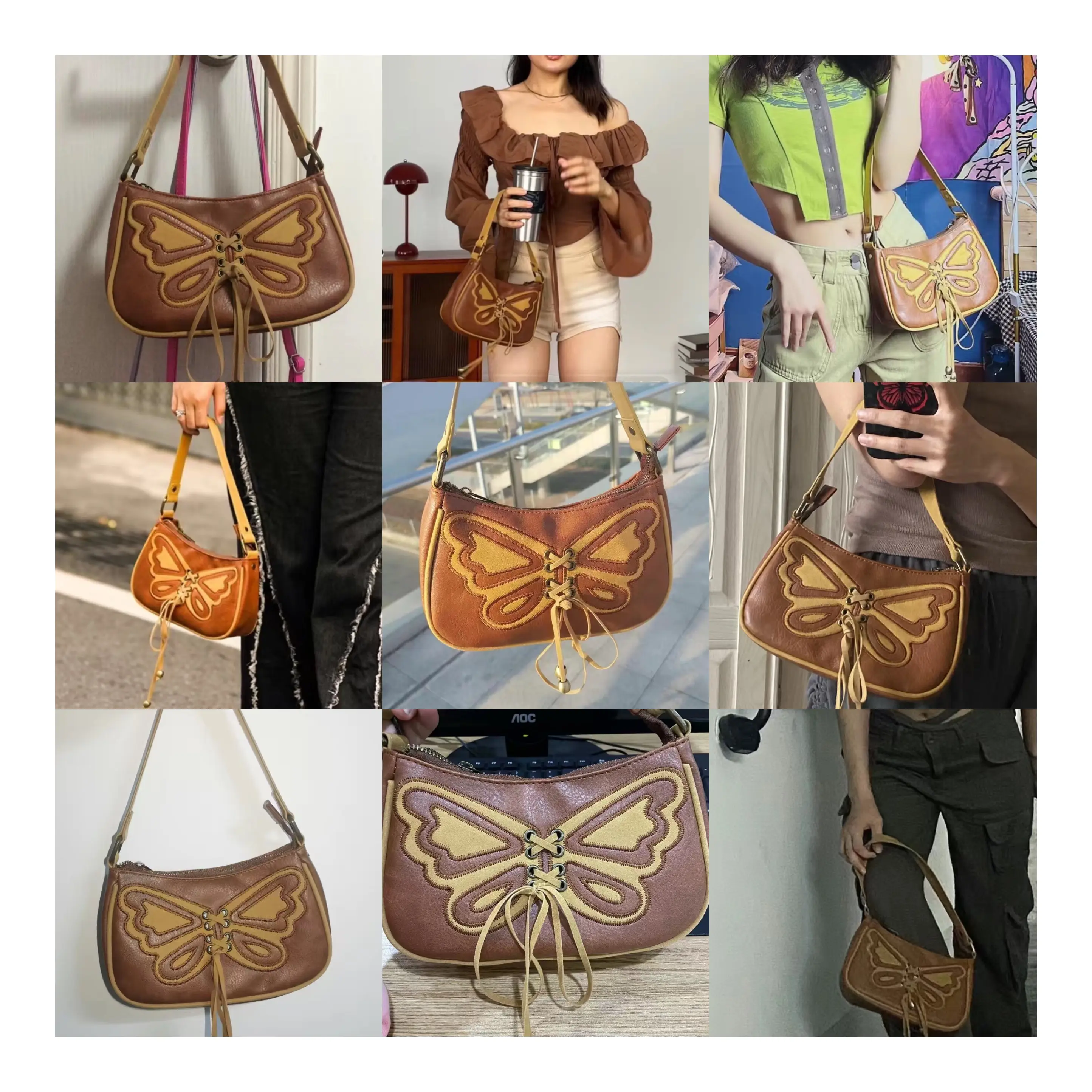 Retro Butterfly Women's Small Shoulder Bag Fashion Design Ladies Trendy Clutch Purse Handbags Hot Girls Y2k Hobos Underam Bags