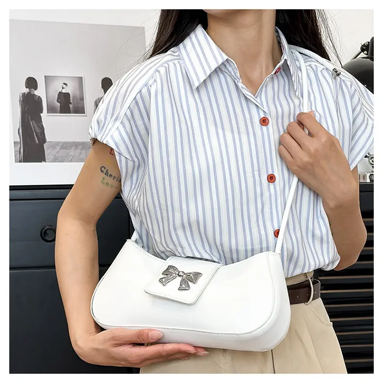 Retro Design Women's Small Underarm Bag Sweet Girls Bow Crossbody Bags Soft PU Leather Female Shoulder Bag Clutch Purse Handbags