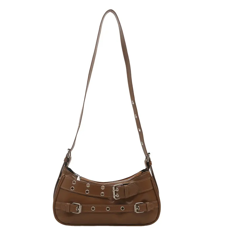 Y2k Retro Rivet Simple Women Shoulder Bag Solid Color Commuter Cool Hot Girls Pu Handbags Casual Ladies Underarm Crossbody Bags