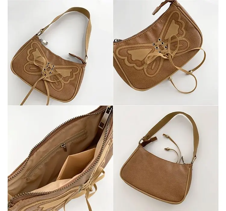 Retro Butterfly Women's Small Shoulder Bag Fashion Design Ladies Trendy Clutch Purse Handbags Hot Girls Y2k Hobos Underam Bags
