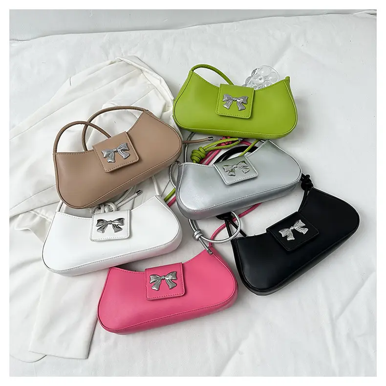 Retro Design Women's Small Underarm Bag Sweet Girls Bow Crossbody Bags Soft PU Leather Female Shoulder Bag Clutch Purse Handbags