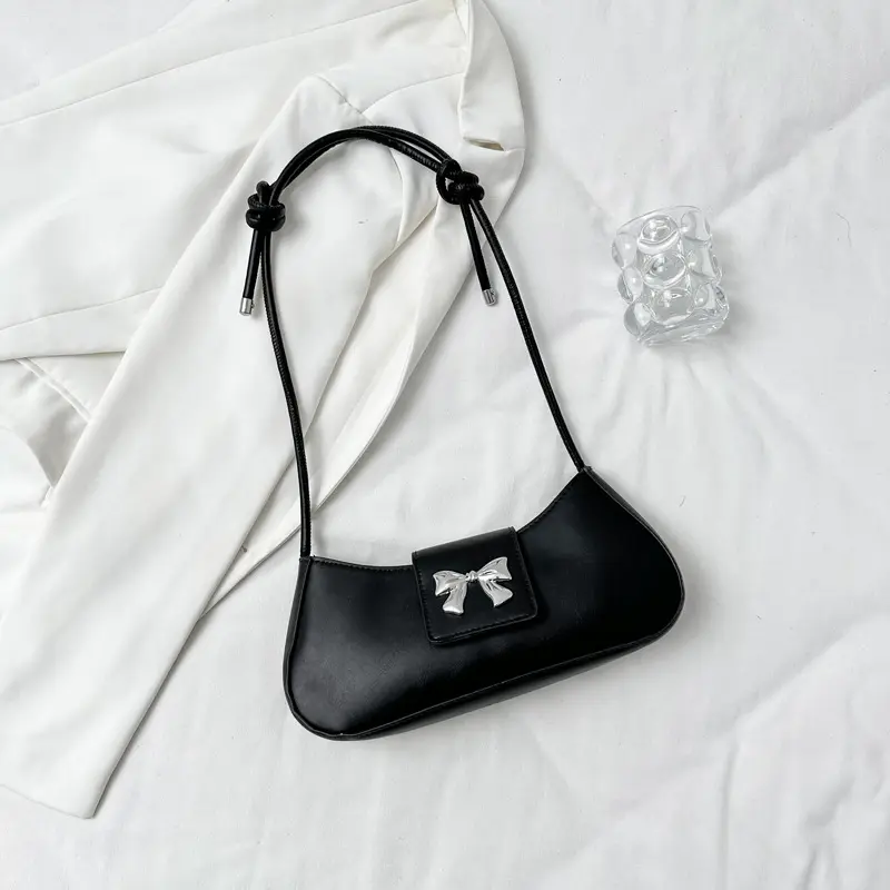 Retro Design Women's Small Underarm Bag Sweet Girls Bow Crossbody Bags Soft PU Leather Female Shoulder Bag Clutch Purse Handbags