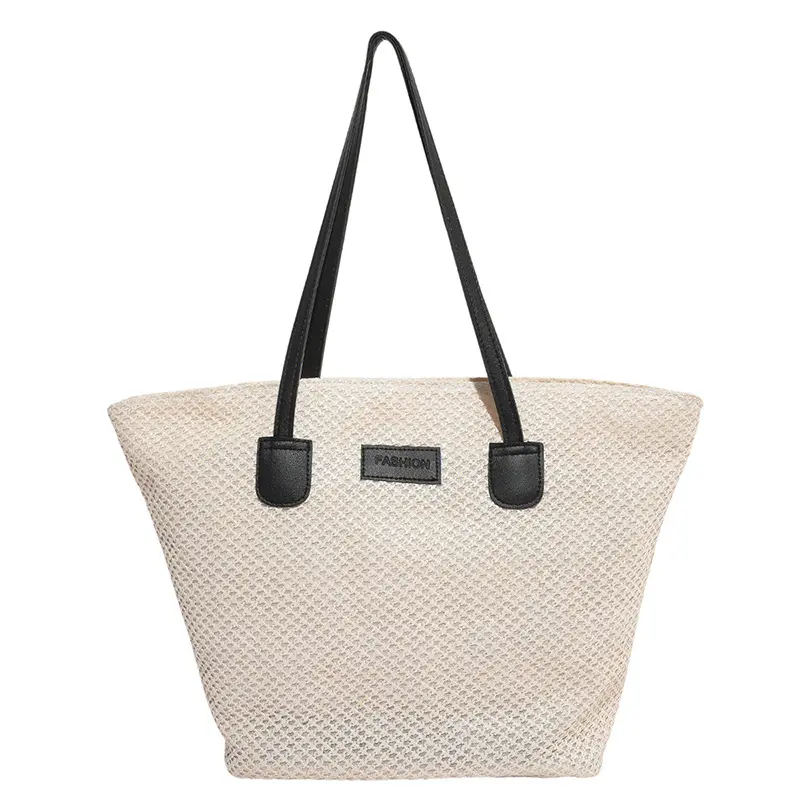 Portable Women's Beach Straw Bag Leisure Commuter Ladies Travel Shoulder Bags Solid Color Simple Female Large Capacity Handbag