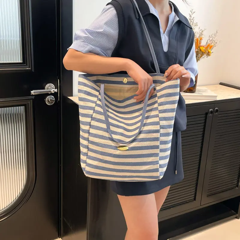 Casual Striped Design Women Shoulder Bags Large Capacity Ladies Commuter Tote Handbags Simple Female Bucket Shopping Bag