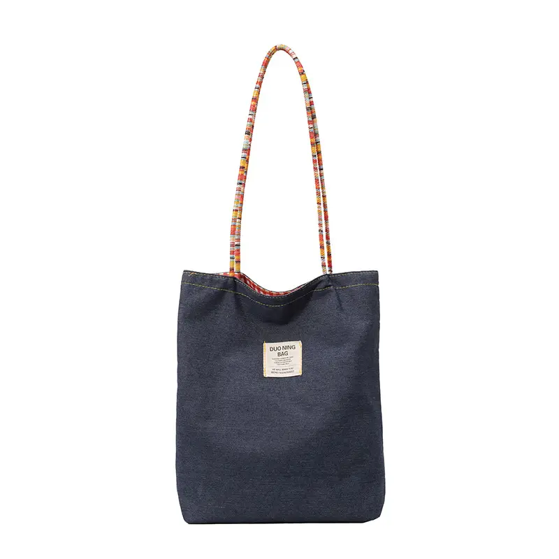 Casual Plaid Women Double-Sided Shoulder Bags Large Capacity Commuter Ladies Tote Handbags Simple Girls Denim Undearm Bag