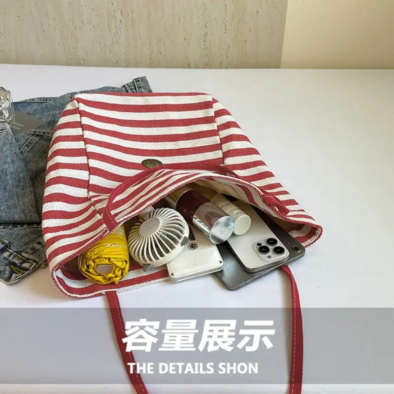 Casual Striped Design Women Shoulder Bags Large Capacity Ladies Commuter Tote Handbags Simple Female Bucket Shopping Bag
