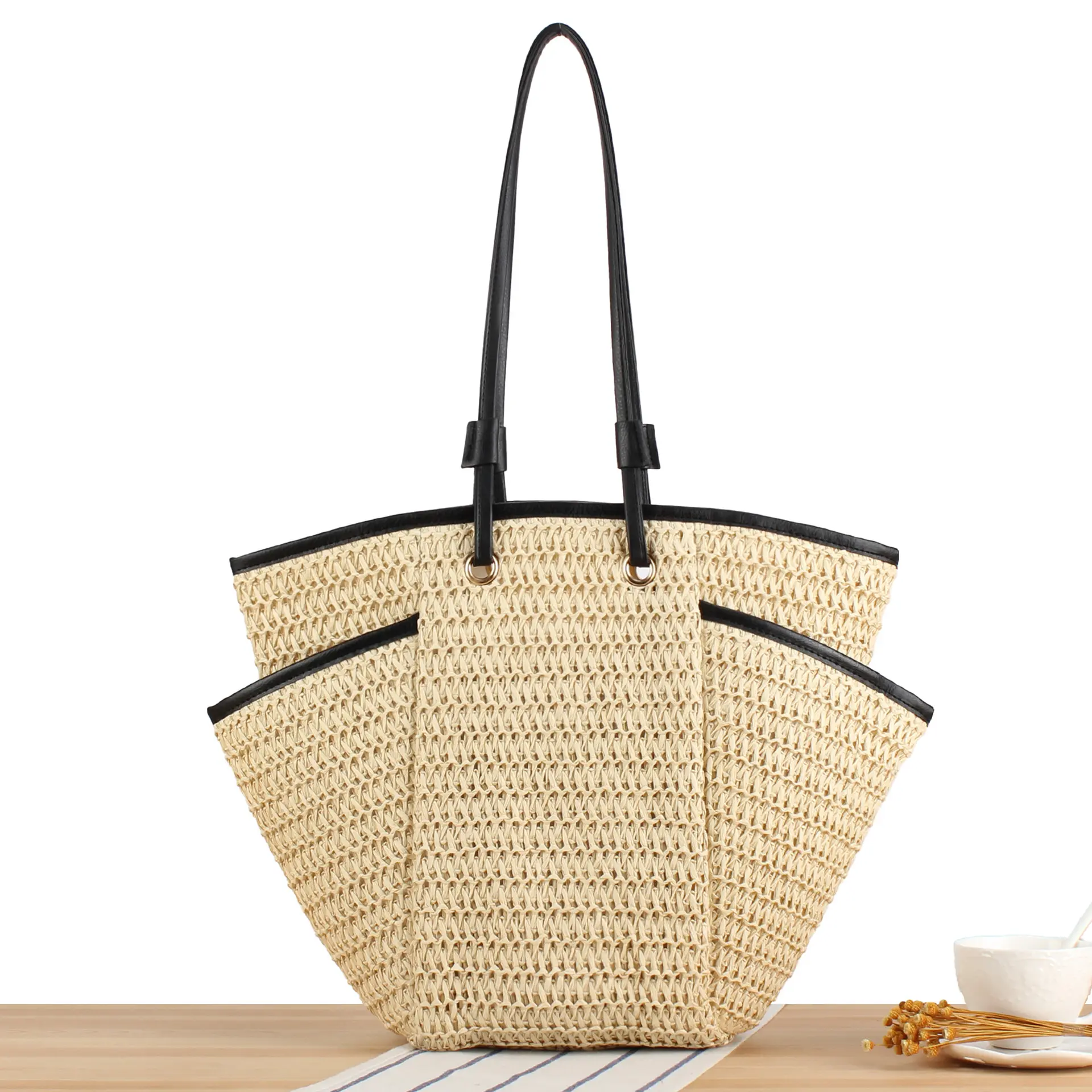 Large Capacity Straw Tote Bag Paper Rope Woven Bags for Women Shoulder Bag Summer Designer Bags Travel Beach Bags Shopper Purses