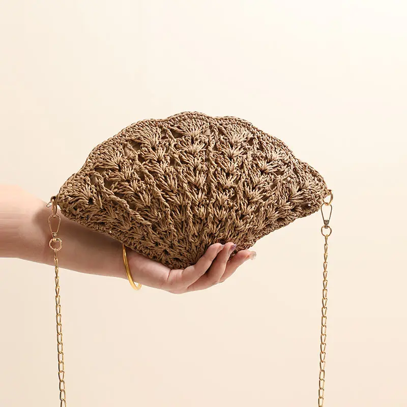 Bohemian Shell Woven Bags for Women Shoulder Bag Hollow Straw Beach Bag Funny Purses and Handbags Vacation Chains Sling Bags NEW