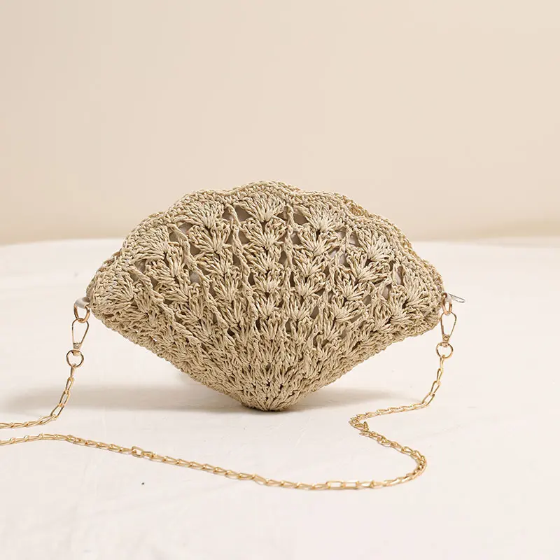 Bohemian Shell Woven Bags for Women Shoulder Bag Hollow Straw Beach Bag Funny Purses and Handbags Vacation Chains Sling Bags NEW