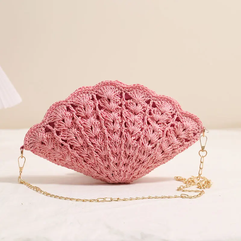 Bohemian Shell Woven Bags for Women Shoulder Bag Hollow Straw Beach Bag Funny Purses and Handbags Vacation Chains Sling Bags NEW