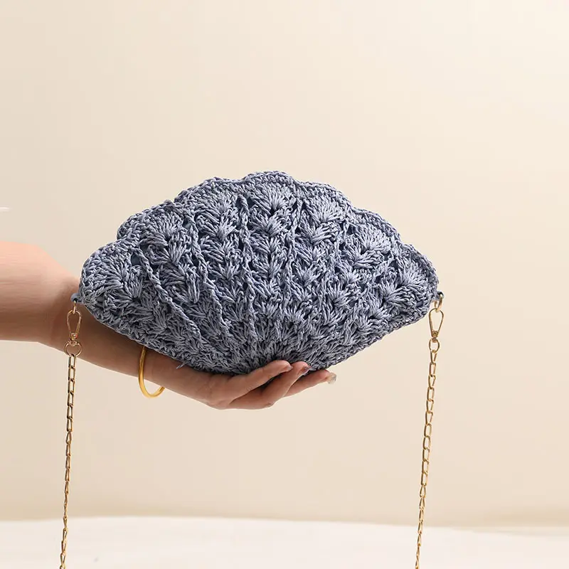 Bohemian Shell Woven Bags for Women Shoulder Bag Hollow Straw Beach Bag Funny Purses and Handbags Vacation Chains Sling Bags NEW